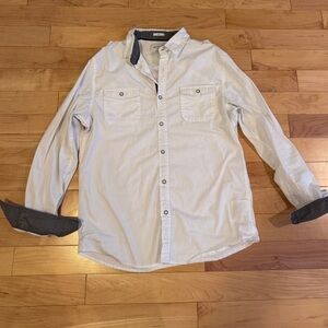 Paper Denim & Cloth White Button Down large Shirt with Dark Gray Collar